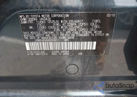 2010 Toyota Rav4 Limited from USA, damaged, VIN JTMYF4DV8A5024811